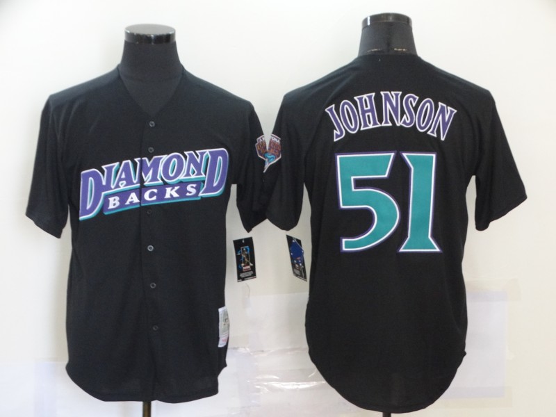 Men's Arizona Diamondbacks #51 Randy Johnson Black Throwback Cool Base Stitched Jersey